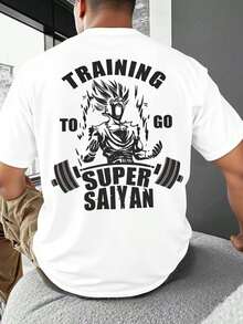 Playera Camiseta Oversize Training to Go Super Saiyan Frente y Espalda Unisex - Blanco y Negro - Ver 1