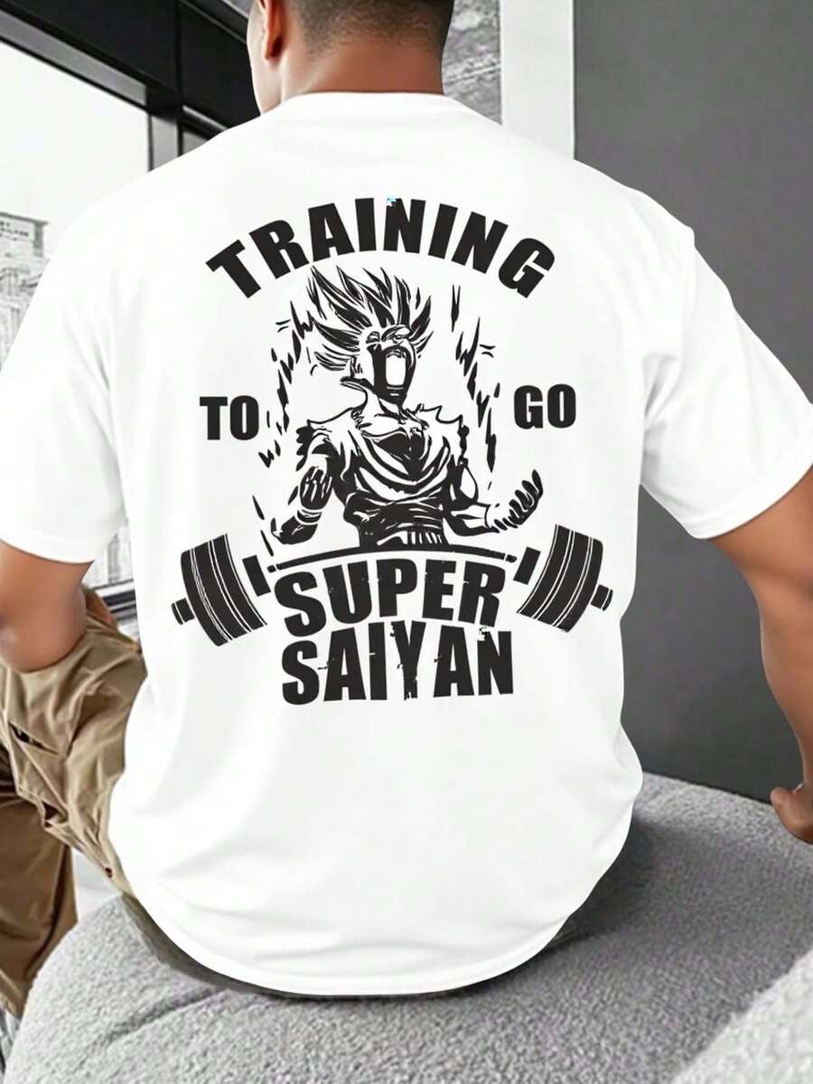 Playera Camiseta Oversize Training to Go Super Saiyan Frente y Espalda Unisex - Blanco y Negro - Ver 1