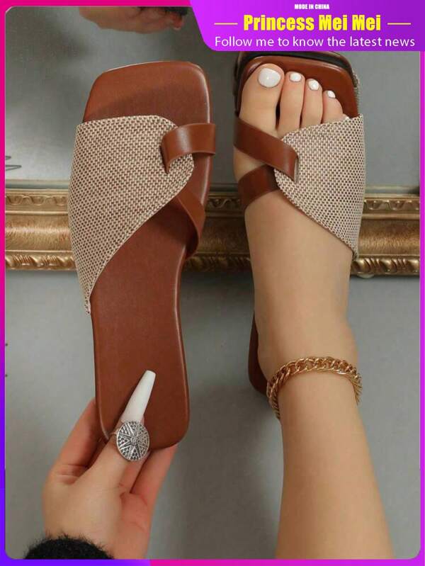 Sandalias de niña con punta cuadrada, sandalias de verano versátiles antideslizantes, cómodas sandalias planas de suela blanda con bloques de color, ligeras y transpirables, adecuadas para exteriores, playa, primavera/verano