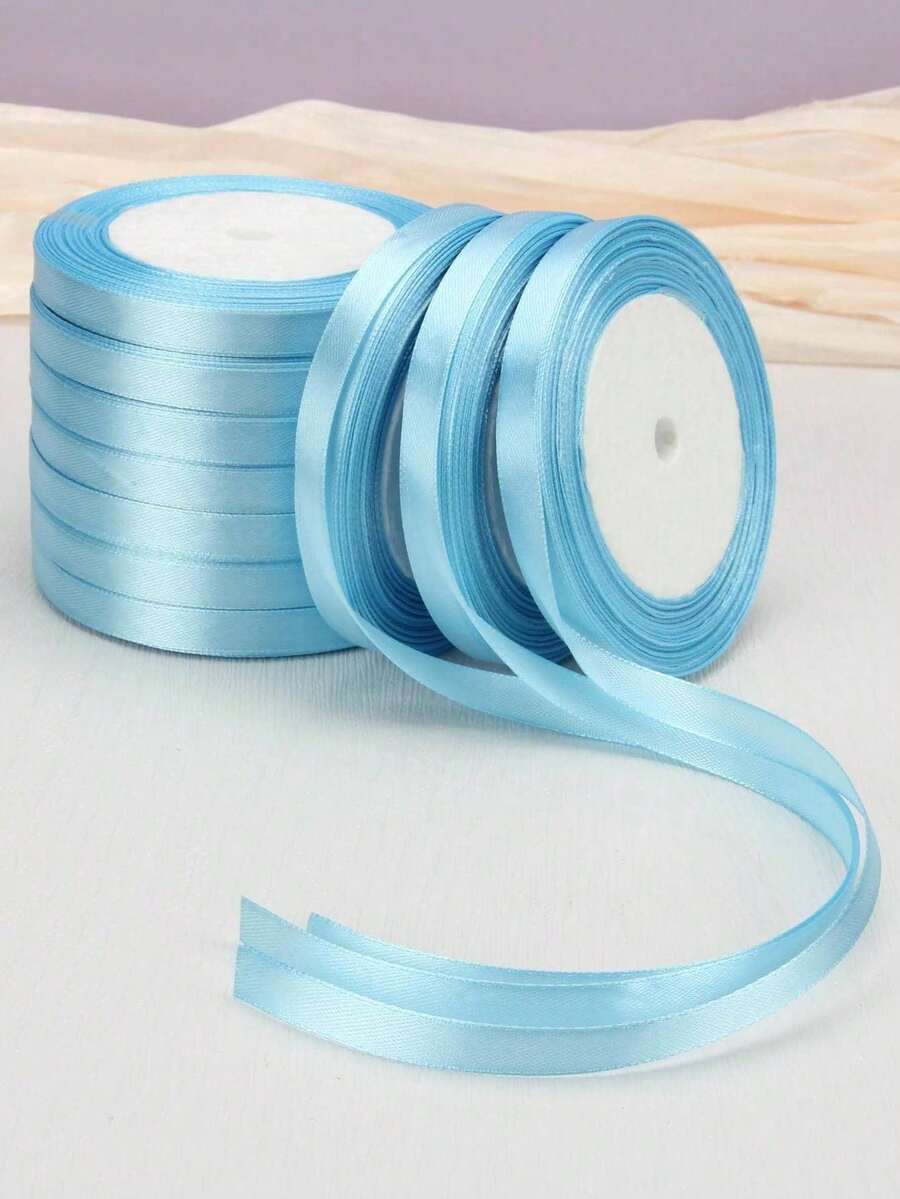 1 Roll Of 1cm X 25M Satin Ribbon, Gift Wrapping For Flowers, Cakes, Bows, Bookmarks, Holiday Party Decoration, Ribbons, Streamers - Blue - View 1