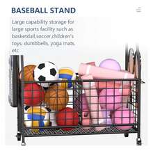 Organizador deportivo, Organizadores y almacenamiento de garaje, Carro de almacenamiento de pelotas deportivas para organización de garaje, Estantería de almacenamiento negra - Multicolor - Ver 5