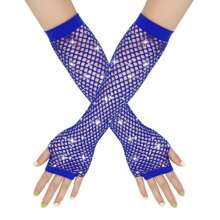 1 Paar sexy lange Strass-Handschuhe, elastische Fischnetz Halbfinger Cut Out ausgearbeitete Handschuhe für Auftritte
