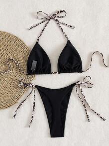 2 Pieces Sexy Halter-Tie Leopard Print Women Bikini Swimsuit