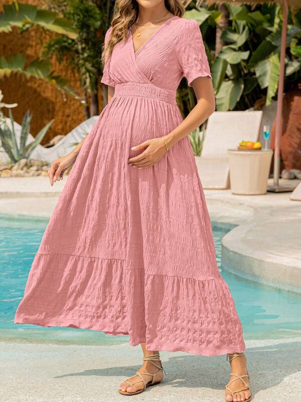 weisilong Maternity Women Summer & Spring High Waist Pregnant Ruffle Tiered Pregnant Dress For Baby Shower