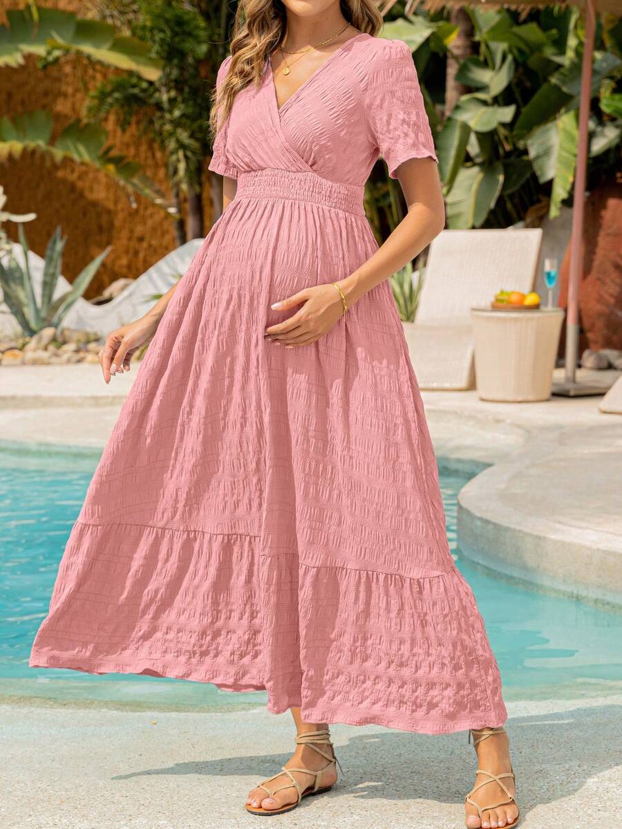 weisilong 孕妇装 女士夏季和春季高腰孕妇褶边多层孕妇连衣裙 适合迎婴派对