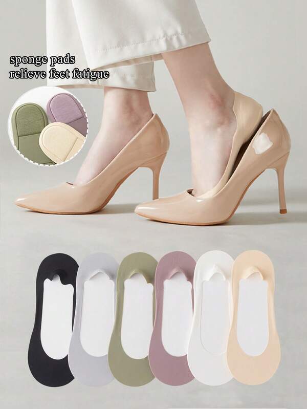 1/3/5 Pares de calcetines invisibles sin mostrar para mujer de talla grande. Calcetines liner para zapatillas de unicolor y cómodos, adecuados para tacones altos, ayudan a aliviar la fatiga con almohadilla de esponja