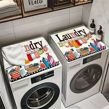1pc Anti-Slip Soft Bottom Washing Machine Cover Mat, Cartoon Text Print, Absorbent Top Protective Pad, Fast Drying Refrigerator Dust Cover, Modern Laundry And Kitchen Appliances Washer And Dryer Cover, Home & Kitchen Decor - Multicolor - View 7