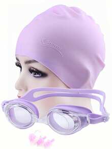 مجموعة 6 قطع من نظارات السباحة السيليكونية، وقبعة السباحة، وكليب الأنف، وأغطية الأذن - الأرجواني - مشاهدة 5