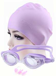 6pcs/Set Silicone Swimming Goggles,Swimming Cap,Nose Clip,Ear Plugs Set