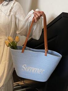 Women's Straw Shoulder Tote Bag, Large Capacity, Lightweight - Multicolor - View 1