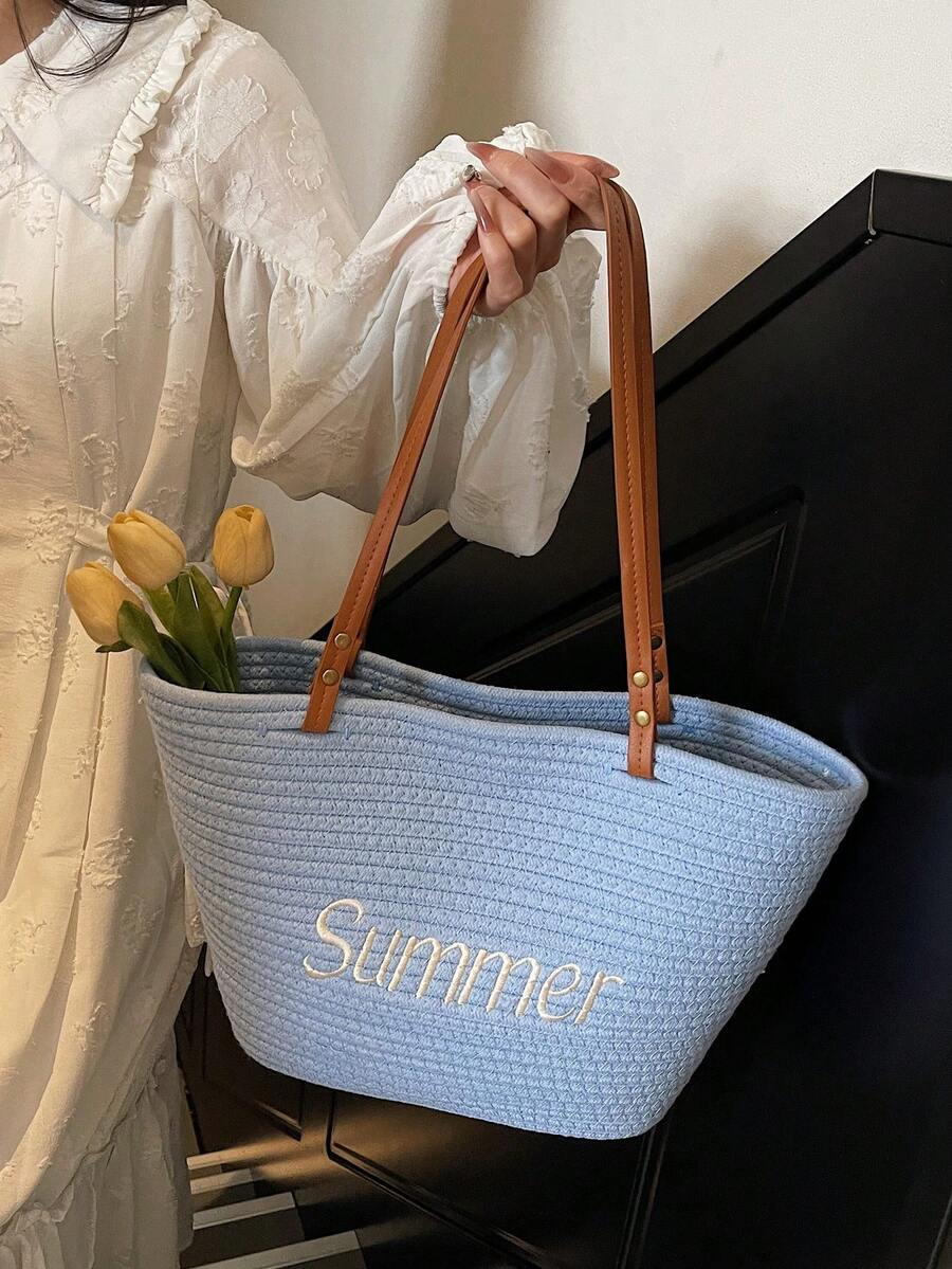 Women's Straw Shoulder Tote Bag, Large Capacity, Lightweight - Multicolor - View 1