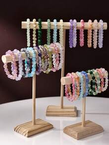 1pc Wooden T-Shape Bracelet Display Stand, Desktop Jewelry Display Holder, Necklace Organizer Storage Rack - Multicolor - View 7