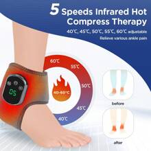 1pc Electric Foot Massager, 5 Heating Levels & 3 Massage Modes, Timed Function, Vibration Relaxing Ankle Massager, Heat Therapy Ankle Brace, Sprained Joint Support, Relieve Muscle Fatigue & Pain, Protect Ankle. With NTC Temperature Control Tech, USB-C Charging (1800mAh)