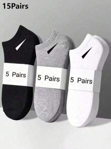15/10/9/1 pares de calcetines unisex, calcetines deportivos, calcetines de moda, calcetines tobilleros blancos/negros/grises, colores lisos y estilo sencillo, aptos para uso casual diario