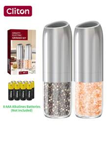 CLITON Festive Holiday Gift Set 2025 - Smart Gravity Electric Salt & Pepper Grinders With LED Light, Adjustable Coarseness (9 Stylish Colors) - Perfect Kitchen & BBQ Essential For Christmas, Birthdays - Choose Single/Twin Pack