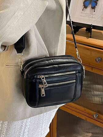 Dammode, enfärgad, enkel fyrkantig väska, justerbar axelrem, multifunktionell axelväska med dragkedja i europeiska och amerikanska färgscheman, vattentät och stöldskyddad, design med flera fickor och flera lager, 4 kortfack, bärbar och praktisk, lämplig för utflykter, dejter, shopping och andra tillfällen.