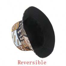 1pc Unisex Retro Geometric Print Reversible Bucket Hat, Party, Hip Hop, Beach, Sunshade