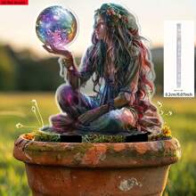 1 件 2D 平面异想天开的算命仙女与幻想水晶球亚克力花园桩 - 宗教主题户外装饰，适合毕业季，防水装饰艺术插入，适用于花盆和景观美化