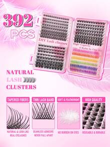 Juego de extensiones de pestañas DIY con 1216 piezas/440 piezas/392 piezas/384 piezas/120 piezas/72 piezas de mechones de pestañas individuales en forma de D de colores variados, de 9-18 mm de ancho, de aspecto natural, denso, resistente al agua y súper ligero. Para uso en casa o en movimiento para la vida diaria, fiestas, viajes, festivales de música y el Día de la Madre.