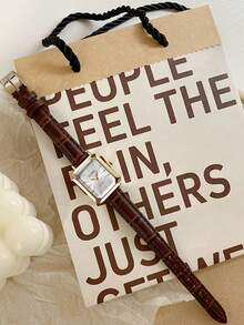 1pc Teenager & Student Square Roman Numeral Dial Leather Band Quartz Watch, Suitable For Birthday, Anniversary, Halloween Gift, Year-End Promotion