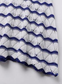 Women Fashion Long Sleeve Striped Contrast Color Knit Coverup Beach Dress, Vacation Style