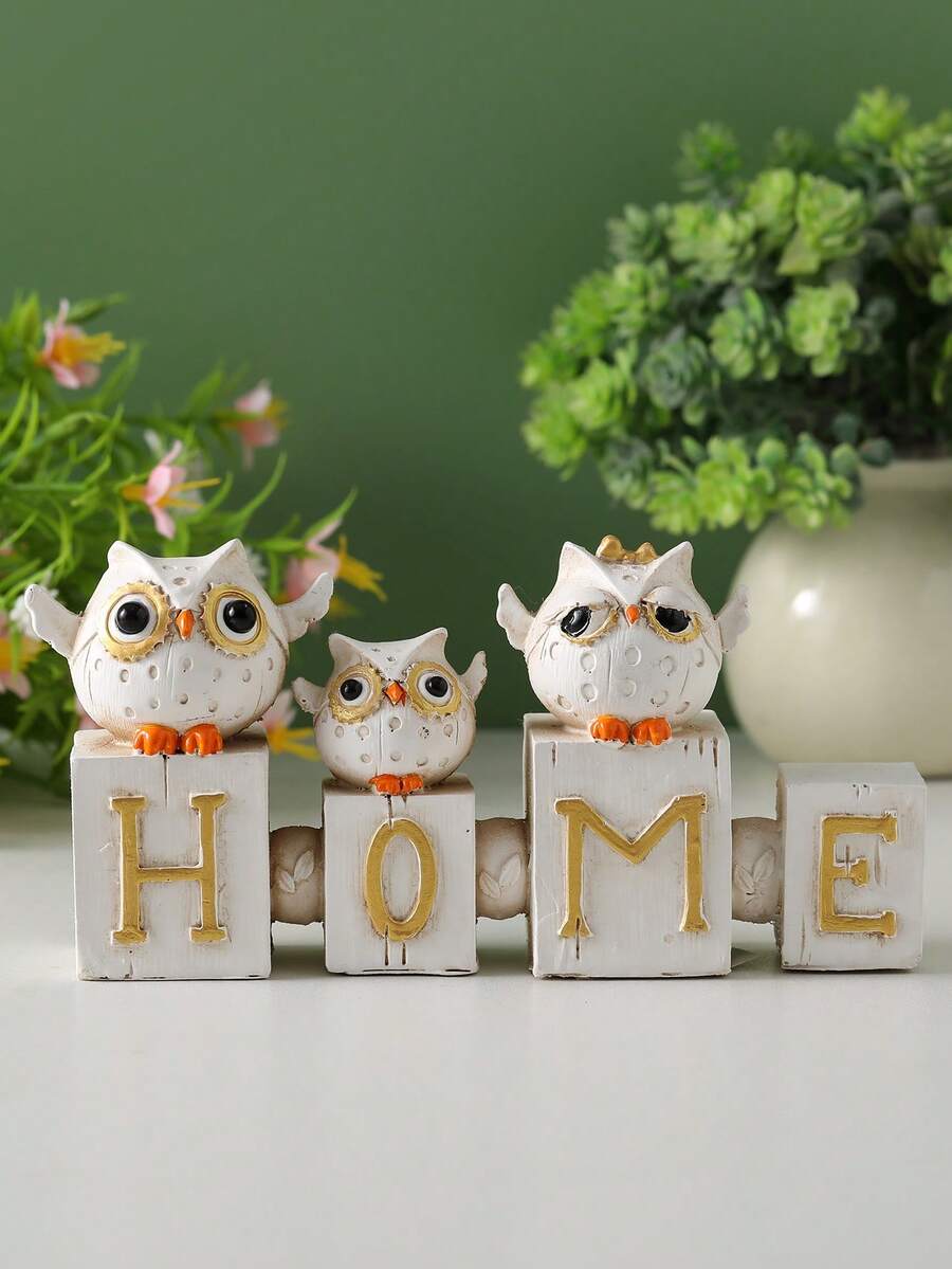 1 件猫头鹰与家居图案装饰工艺品，创意树脂家居装饰，适合室内外装饰 - 彩色 - 查看 1