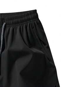 Men's Quick Dry Solid Color Casual Sports Shorts With Pockets And Adjustable Drawstring Waist, Suitable For Gym, Basketball And Outdoor Activities - Black - View 5