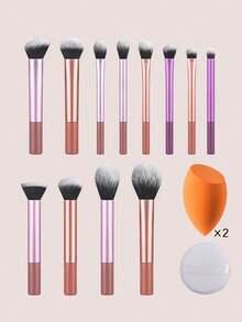 12支多功能超柔软化妆刷套装，包含斜角刷头和水滴形美妆蛋 + 1个圆形/水滴形粉扑，快速上妆工具，化妆刷套装，化妆刷组合，化妆刷套装，全套化妆工具，化妆刷套装，全套化妆工具，化妆刷套装，化妆刷套装，化妆礼盒套装 - 彩色 - 查看 5