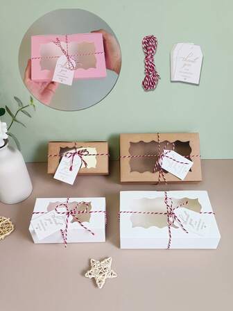 10pcs Square Gift Boxes With Clear Window, White & Brown Packaging Boxes, Premium Gift Box Containers For Shop, Suitable For Wedding, Party, Birthday Party Decor, Bridesmaids Wedding Packaging