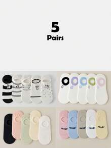 5 par damskich skarpetek inspirowanych dopaminą, urocze skarpetki z motywem łódki z kreskówek, skarpetki niewidoczne, letnie