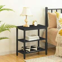 End Table, Simple Rustic Side Table With 3-Tier Storage Shelf, Narrow Nightstand For Small Spaces, For Living Room, Bedroom,Easy Assembly, Industrial Design, Rustic Brown And Black BF14BZ01 - Black - View 5
