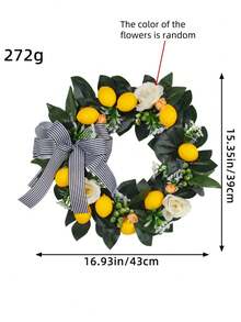 1 件，16.93 * 15.33 英寸春季柠檬花环人造装饰花，浪漫农舍设计，适用于家居装饰、户外装饰、前门悬挂、窗户装饰、婚礼派对布置 - 彩色 - 查看 12