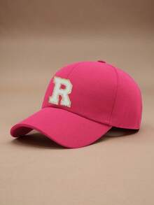 1pc Kids Black 26 Letter Baseball Cap, Gold Thread Embroidered R Design, Adjustable Snapback, Fashionable Sun Hat For Boys & Girls - Rose Red - View 21