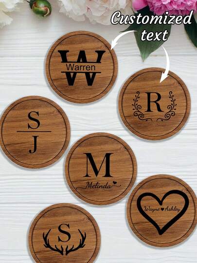 1pc Customized Multi-Style Wooden Coasters, Modern Heat Insulation Pads For Beverages, Home, Dining Table, Kitchen Accessories, Cute For Beer, Bar, Rural, Outdoor, Personalized Coasters