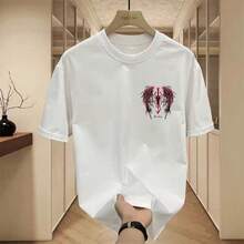 [5551 People Collected]High-End New High Street Fashion Men's T-Shirt Spring Summer Short Sleeve American Style  Wings Round Neck Half Sleeve Pure Cotton Base Shirt - White - View 2