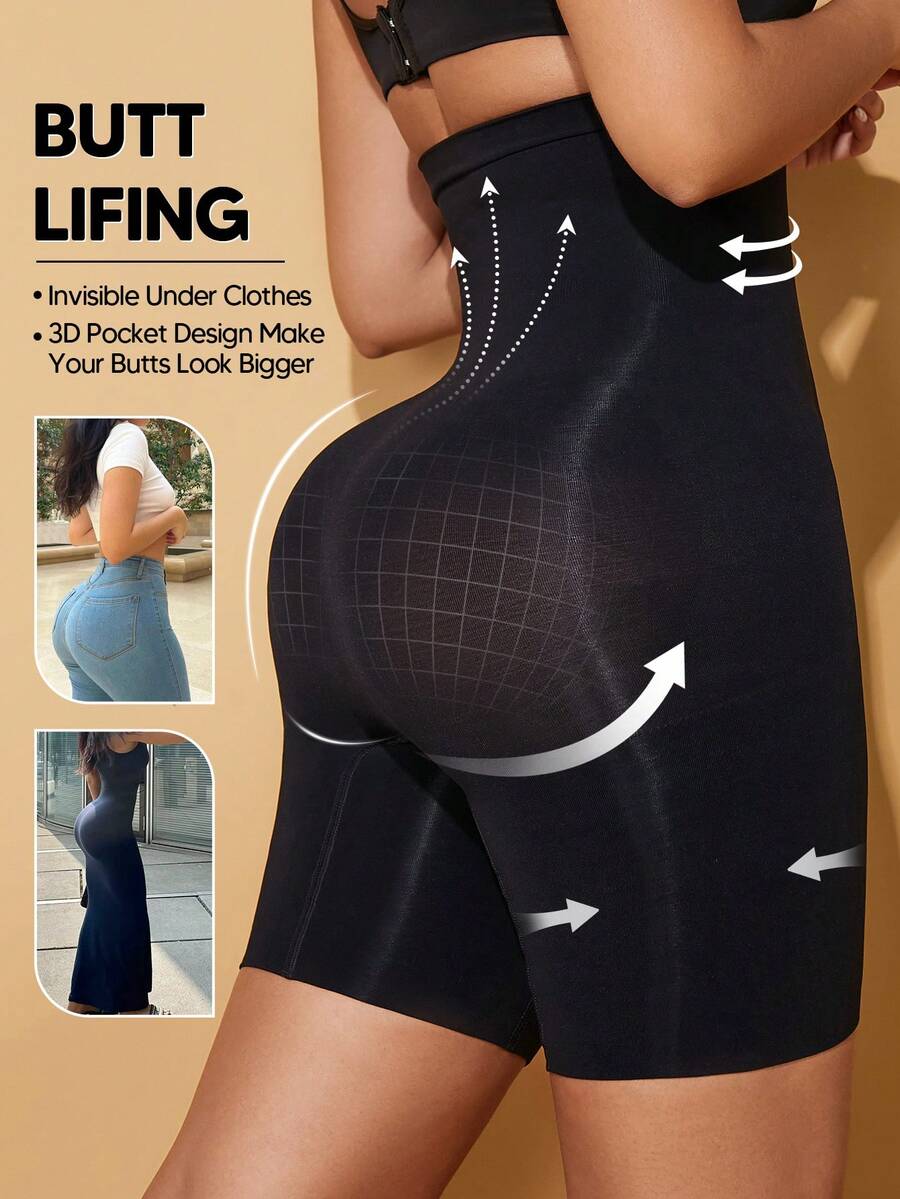 High Waisted Body Shaper Shorts Shapewear For Women Tummy Control Thigh Slimming - Black - View 1