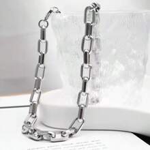 1pc Fashionable & Minimalist Thick Chain Necklace For Men, Industrial & Vintage Style Thick Cuban Link Necklace, Unisex Titanium Steel Choker Necklace, Length 50cm, Width 0.9cm