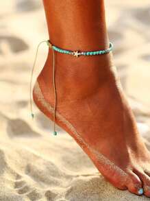 1 pièce Style bohème de plage Bracelet de cheville avec étoile de mer et pierres de turquoise, convient pour le port quotidien des femmes