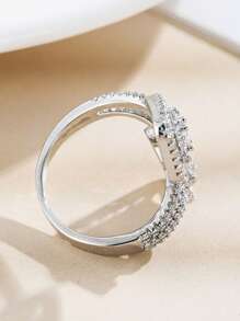 1 pièce Unique Anneau en cuivre plaqué or blanc avec micro-incrustation de zirconium blanc strass, design carré ouvert, convient pour un port quotidien, les vacances, le mariage