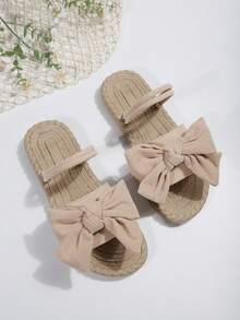 Bowknot Dual Wear Slippers For Women, Thick Sole Versatile Sandals, Goddess Style For Dresses, Summer - Apricot - View 5