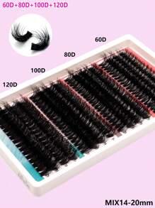 16 Peças Conjunto de Cílios Postiços em Cluster, 296 Peças/272 Peças Bandeja Mista de Cílios Enxertados Segmentados Fofos 80D/100D/120D/160D , Cílios DIY, Comprimentos Variados de 14-20mm