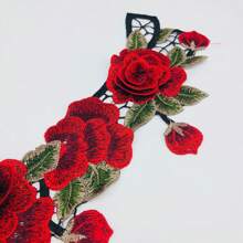 [16.9" Embroidered Applique Patch] 1pc Elegant Red 3D Floral Lace Trim, 16.9" X 13.8" Embroidered Applique Patch For DIY Sewing And Crafting - Polyester Organza Fabric, Perfect For Clothing Decoration & Accessories