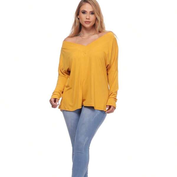 Blusa Gola V  Feminina Manga Longa Decote V Meia Estação Confortavel