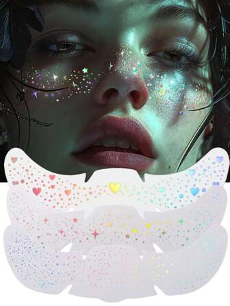 3 Sheets Temporary Tattoos Heart Freckle Tattoos Glitter Stickers Waterproof Glitter Freckles Stickers With Glittery Star Heart Dot Pattern For Adults Accessories For Party Festival Daily Makeup, Music Festival