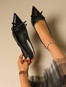夏季纯色优雅蝴蝶结尖头高跟凉鞋，性感派对礼服高跟鞋，皮带户外婚礼细高跟鞋，酒红色、黑色、白色、红色可选