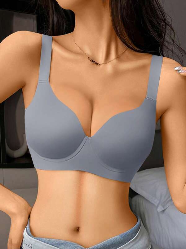 Simple Solid Color Wireless Full Coverage Minimalist Bra, Comfortable Supportive Lift, No Rims, Non-Slip, Seamless
