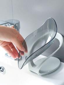 2 piezas Plato de jabón con forma de hoja con salida de drenaje, recipiente de jabón con ventosa en la parte inferior, soporte de jabón autoadhesivo de plástico con drenaje, bandeja de jabón, artículos de almacenamiento y organización para el baño, accesorios de baño, estante de almacenamiento de jabón multiusos, estante de almacenamiento, accesorios de baño (gris, verde)