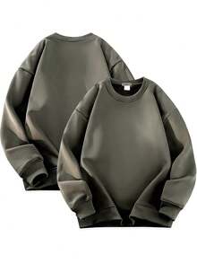 Blueplus Womens Casual Polyester Long Sleeve Round Neck Sweatshirt Pullover Tops With Slight Stretch - 灰褐色 - 查看 2