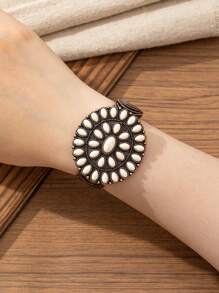 1 pièce Bracelet Manchette Vintage Bohème Style Unique Fleur Larme en Alliage de Zinc Cuivre Antique pour Femme, Convient pour Assortir les Tenues, Porter au Quotidien et Aux Vacances
