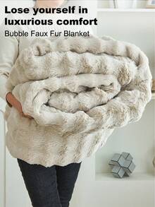 1 件卡其色双面舒适仿兔毛毛绒毯，柔软温暖仿毛皮奢华风格毯子，适用于客厅、卧室和沙发多用途，大号双人床特大号豪华蓬松长毛绒毯床上用品毯子柔软舒适沙发毯子，适用于家庭， - 卡其色 - 查看 1